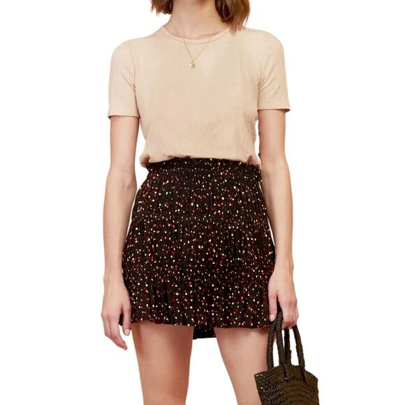 Magali Pascal womens Tiered Mini Skirt Elastic Waist Navy Floral Print M Ruffled - Picture 1 of 10